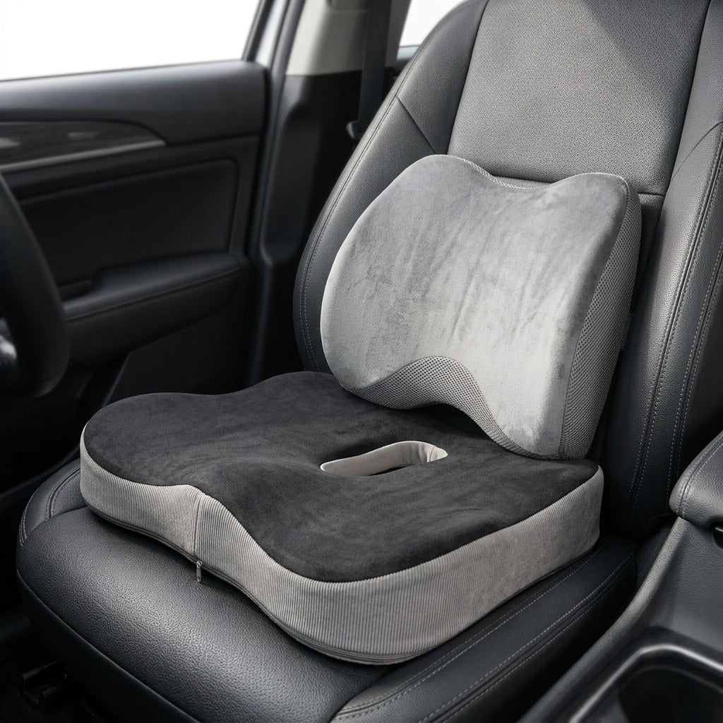 Ovva lumbar pillow and seat cushion on a car seat