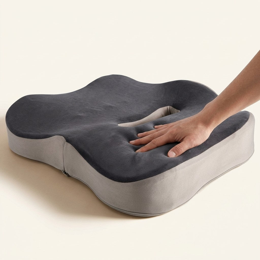 Hand pressing the Ovva memory foam seat cushion