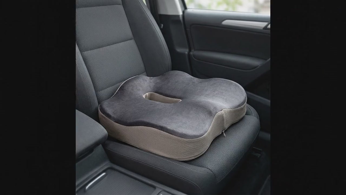 The Ovva seat cushion on a car seat, camera moving closer